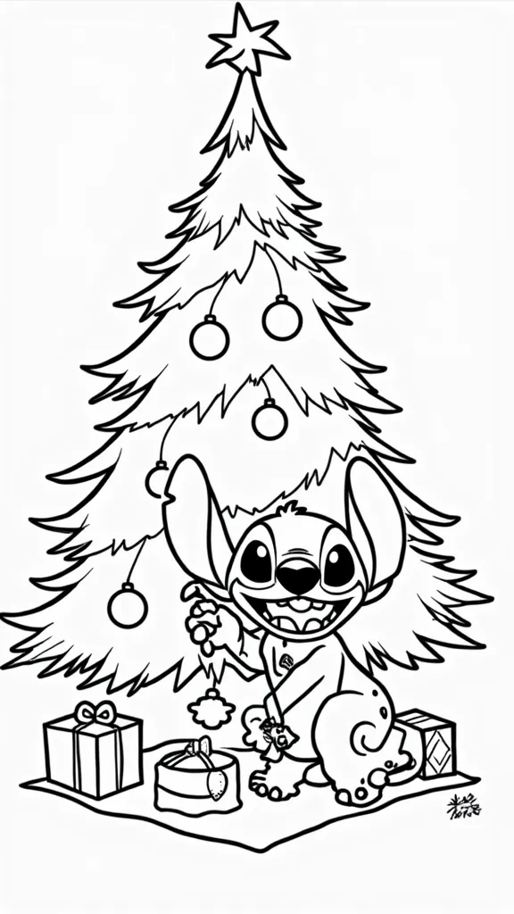 stitch coloring pages christmas